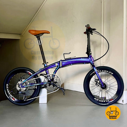 Basikal Lipat Fnhon Tornado 20 inci Shimano 9 Kelajuan Chameleon Blue Basikal Ringan Mudah Lipat
