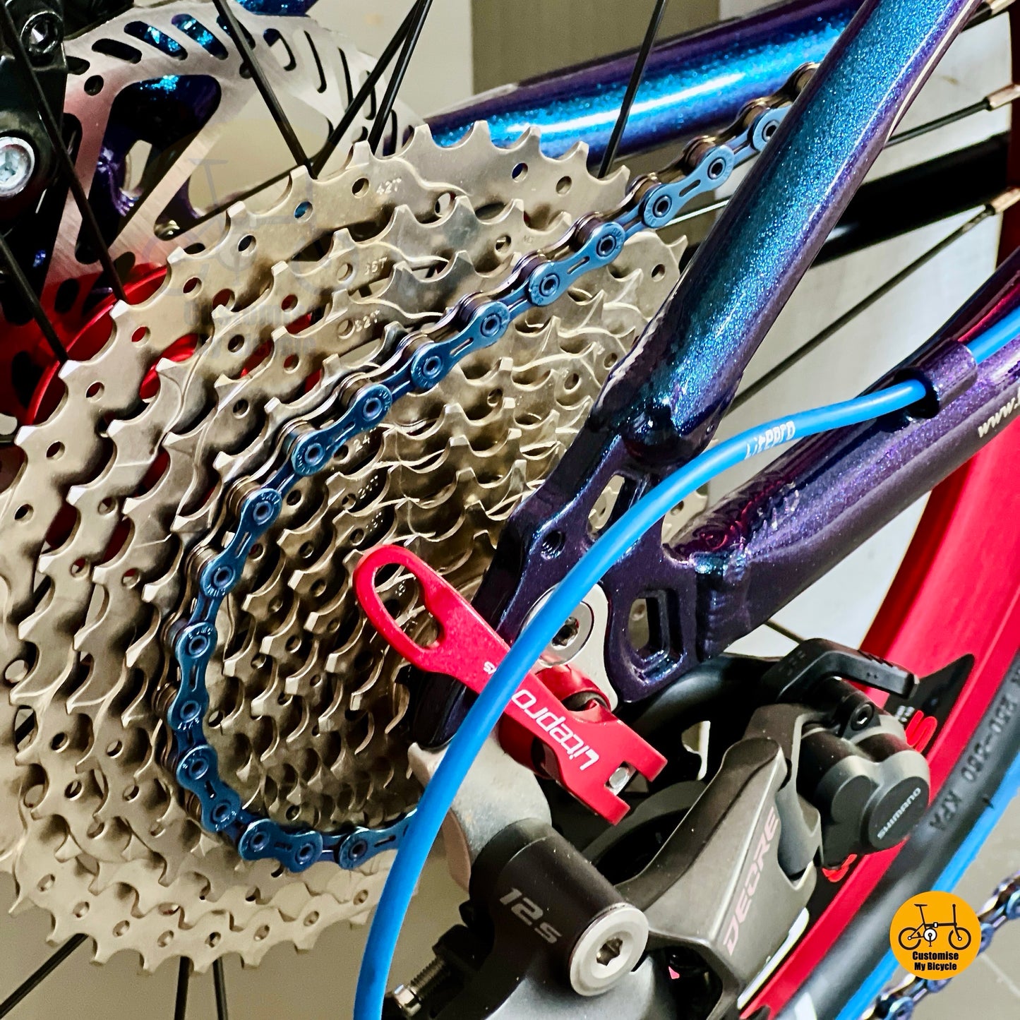 Fnhon Tornado VG Sports blue chain close up drivetrain folding bicycle
