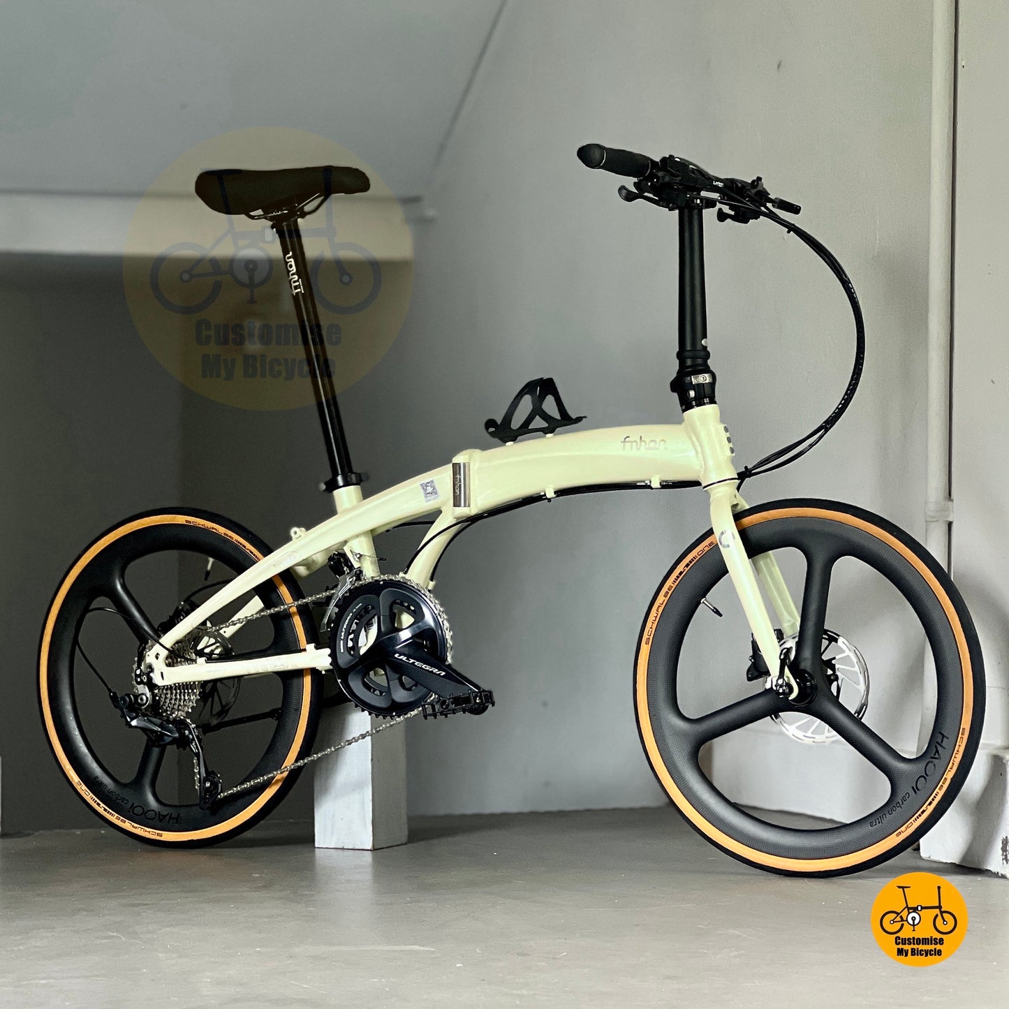 风行海豚车架 22寸 折叠自行车 杏子灰 禧玛诺 11速 R8000 Ultegra 碳轮 轻量 高性能 折叠车 新加坡 DG2018