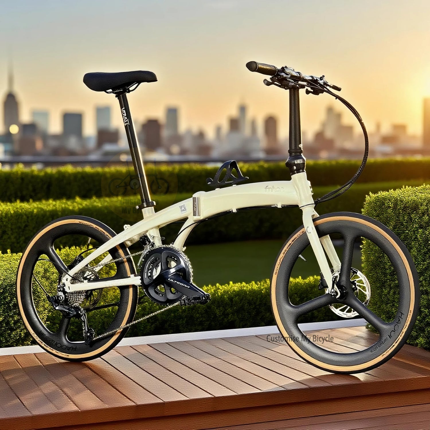 Folding Bike Fnhon Tornado 22 Inch Shimano Ultegra 11 Speed Beige Carbon Wheels Lightweight Performance Foldable Bicycle
