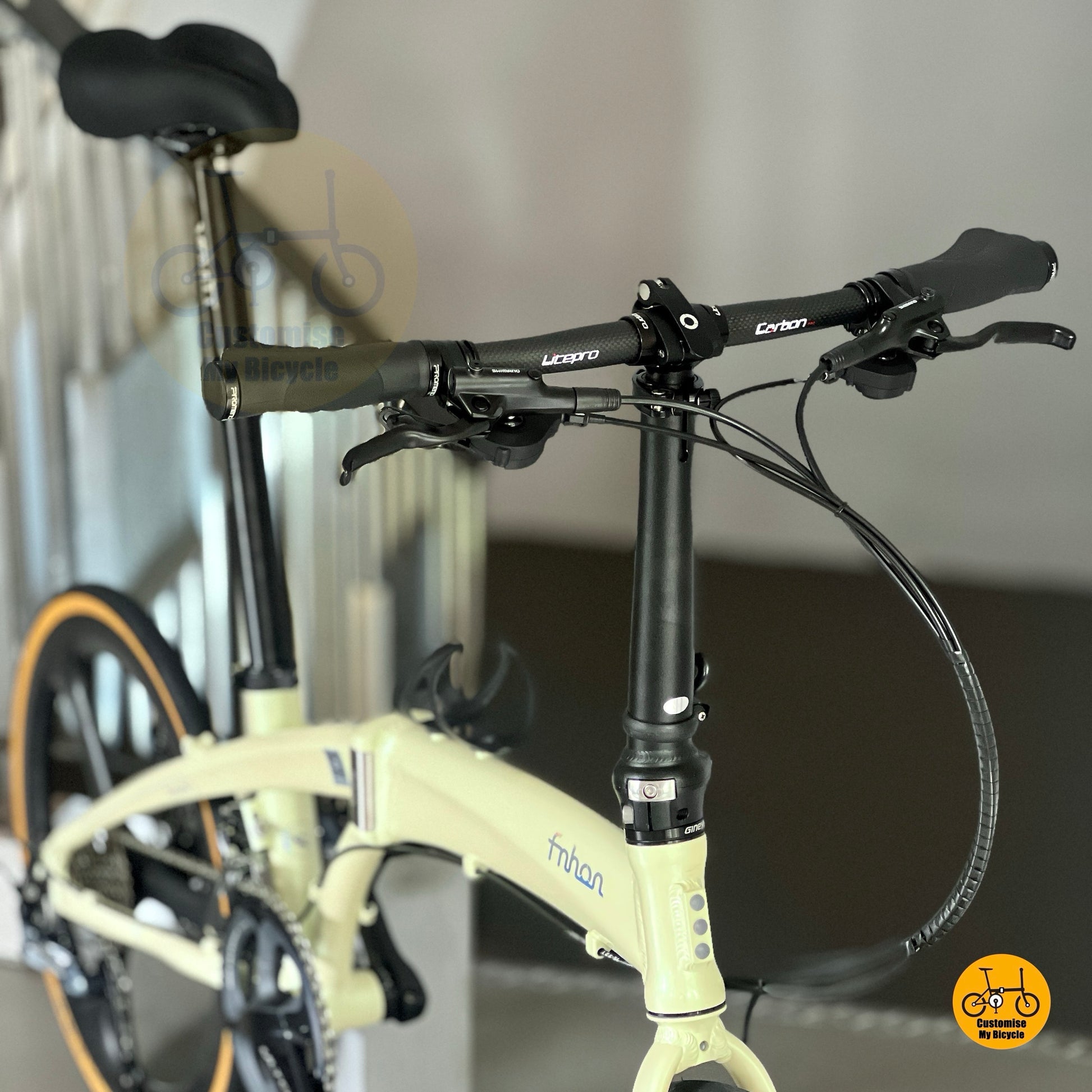 Fnhon Tornado folding bicycle carbon handlebar Litepro lightweight cockpit setup
