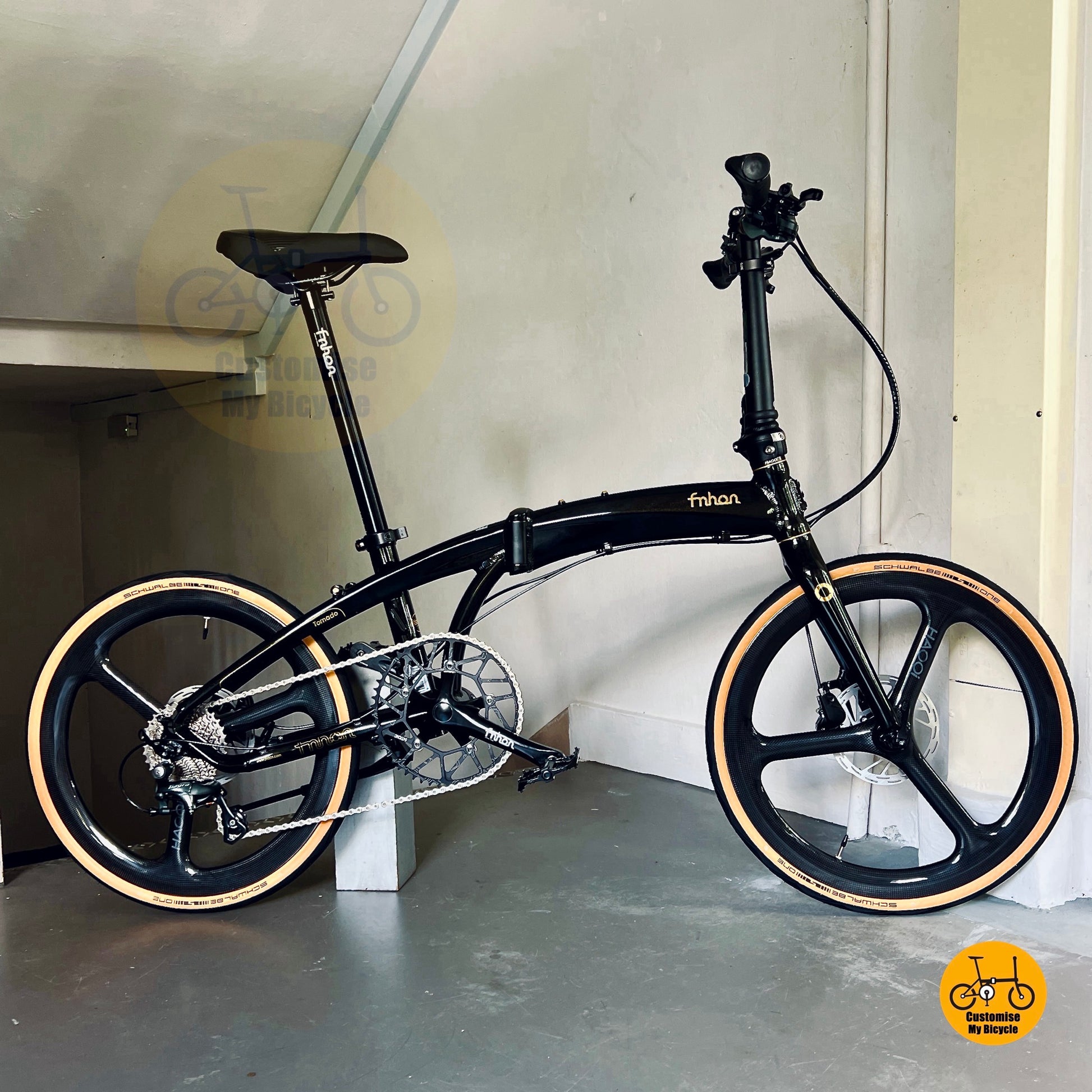 Fnhon Tornado 22 Inch Black Gold Folding Bicycle Shimano 10 Gears Hydraulic Disc Brake Carbon Wheels Lightweight Urban Foldie