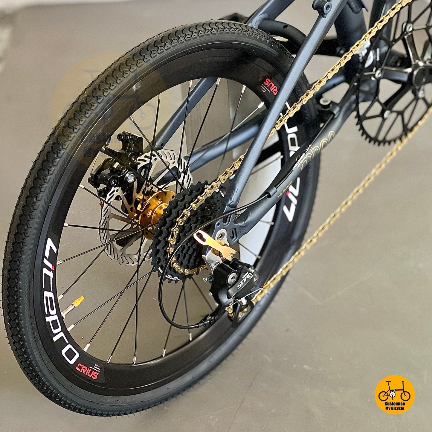 Black Shimano Cassette and Gold Chain