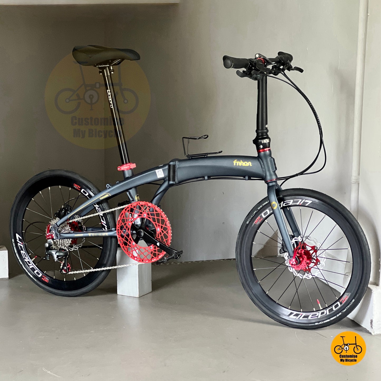 Premium foldie with grade 4 locking mechanism aero high profile wheels and adjustable handlepost  
