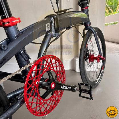 Hot Red Litepro Chainring on Fnhon Tornado – Folding Bike for Comfort, Performance & Urban Travel
