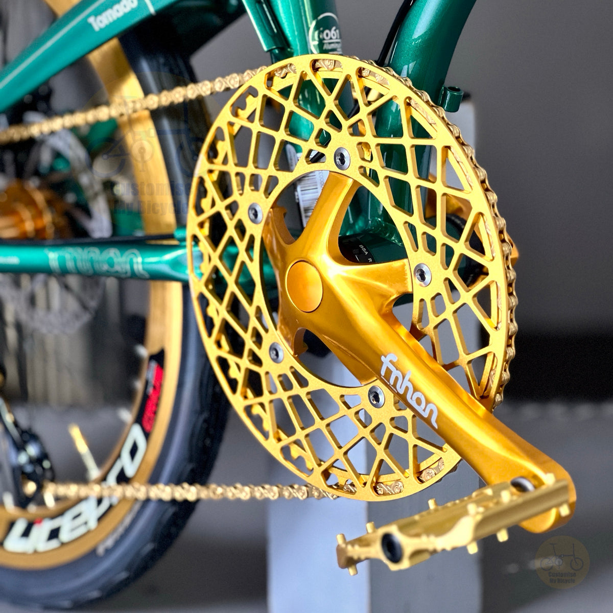 Fnhon Tornado folding bike close up of FNHON 54t Hollowtech crankset