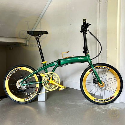Folding Bike Fnhon Tornado 22 Inch Emerald Green Shimano 9 Speed Aerodynamic Aluminium Folding Bicycle With Grade 4 Frame Locking Mechanism Litepro Aero Wheels FNHON Hollowtech Crankset