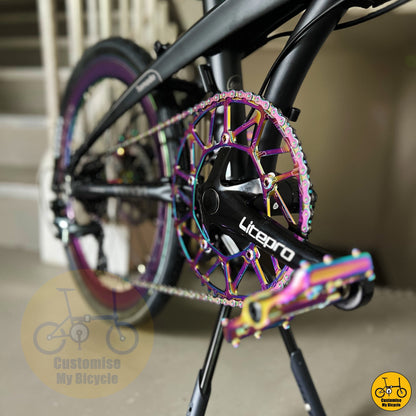 Premium Foldable Bike – Matte Black Frame with Stunning Oil Slick Details
