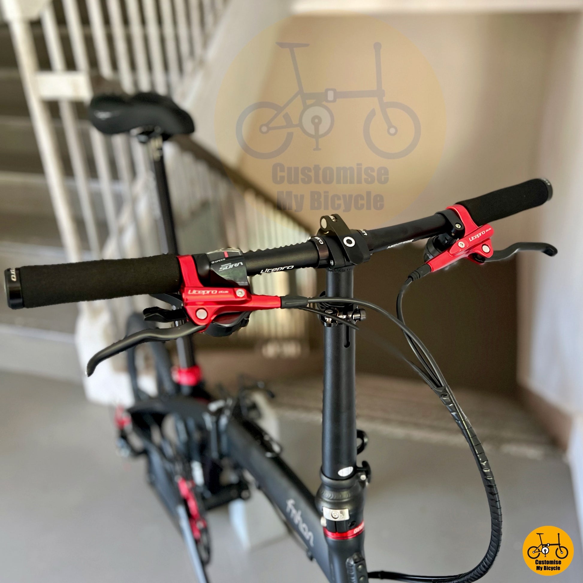 Fnhon Tornado foldable bike with premium black handlebars and red accents
