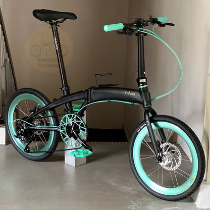 Fnhon Tornado 20" Matte Black foldable bicycle with Shimano 9 gears