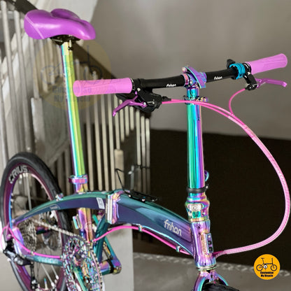 Fnhon Tornado 22" Oil Slick folding bike frame material colour detail