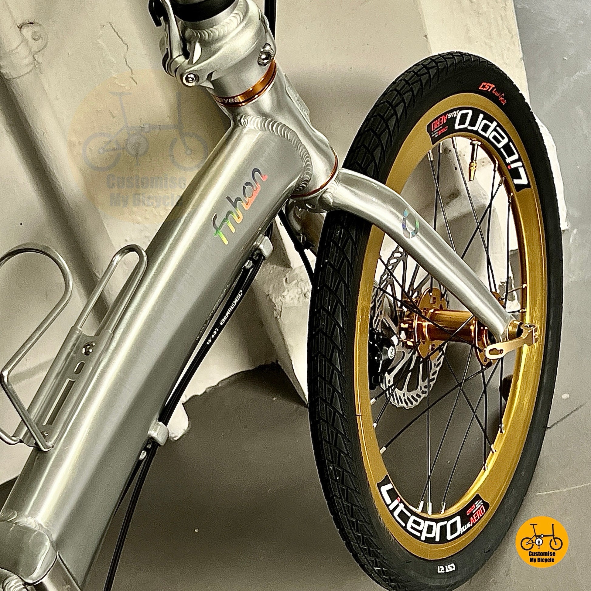 Front wheel close up Litepro high profile on Fnhon Tornado 20
