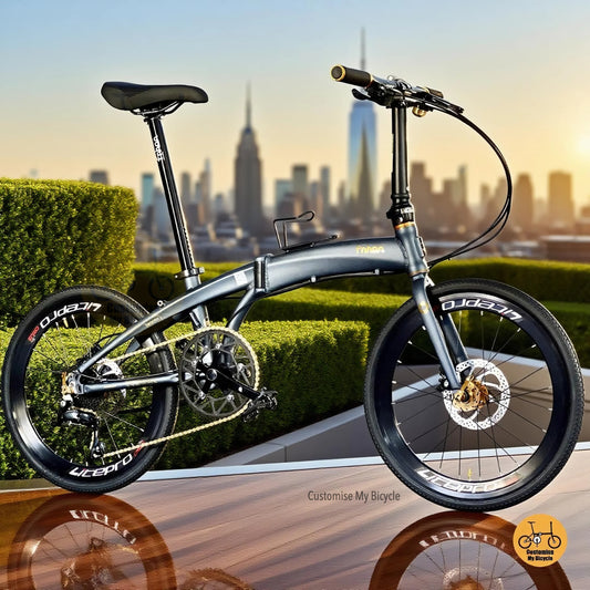 Fnhon Tornado 22-inch Dark Teal Blue Folding Bike With Shimano 9 Gears 
