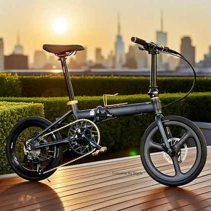 Folding Bike Fnhon Zephyr 18 Inch Dark Teal Blue Shimano 9 Speed Lightweight Foldable Bicycle Carbon Trispokes Wheels Urban Ride
