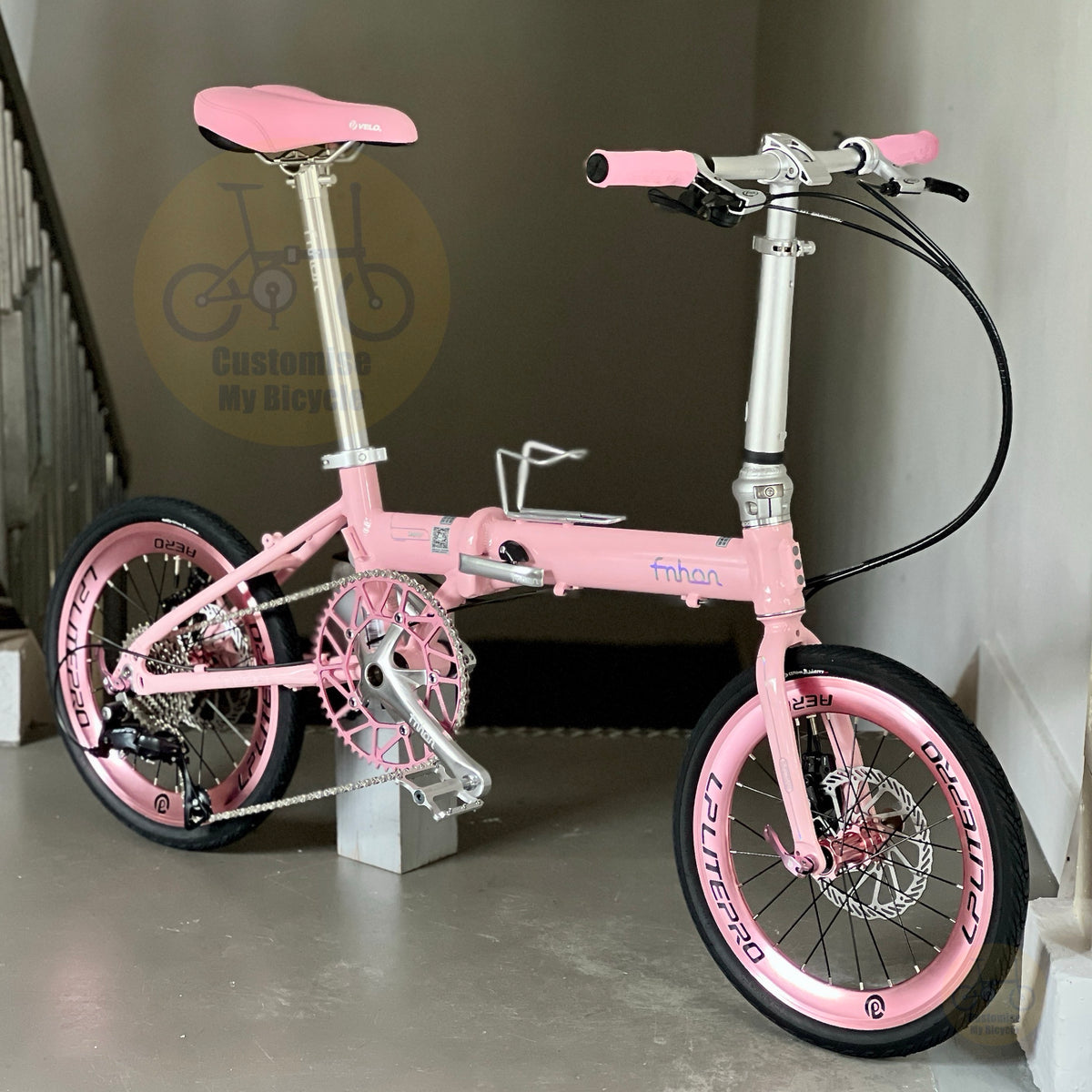 Fnhon Zephyr 16" Baby Pink foldable bicycle with Shimano 9 gears