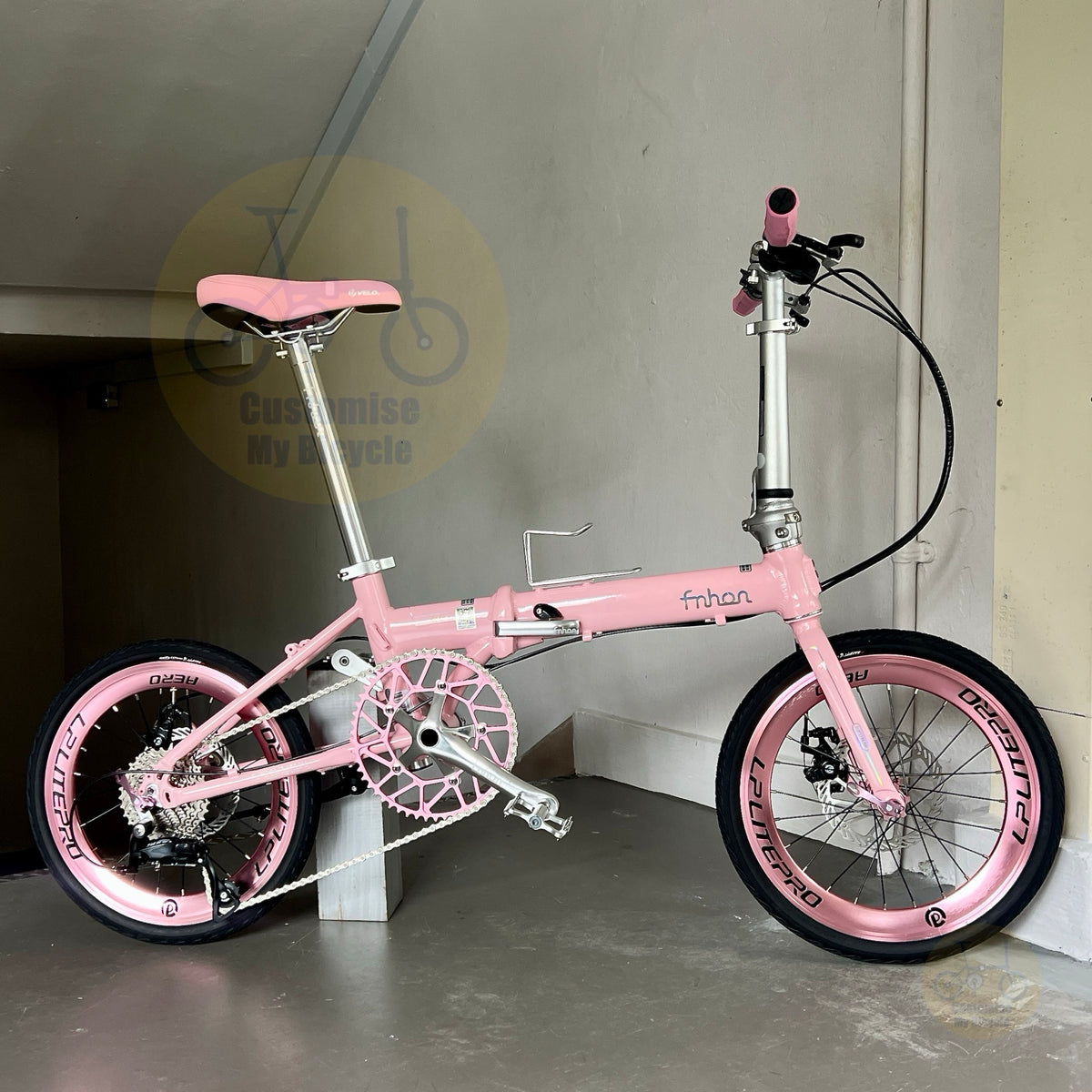 Fnhon Zephyr 16" Baby Pink foldable bicycle with Shimano 9 gears