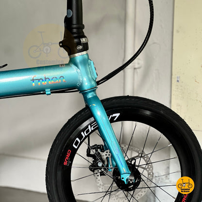 Fnhon Zephyr 18 Inch Tiffany Blue Folding Bike With Ltwoo 9 Gears And Aluminium Alloy Frame
