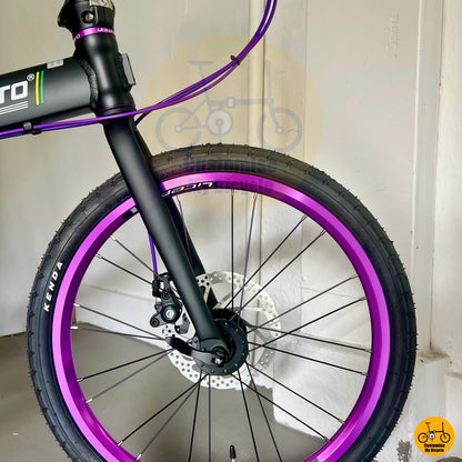 Purple accent wheels and crank on Litepro 20-inch foldable bike
