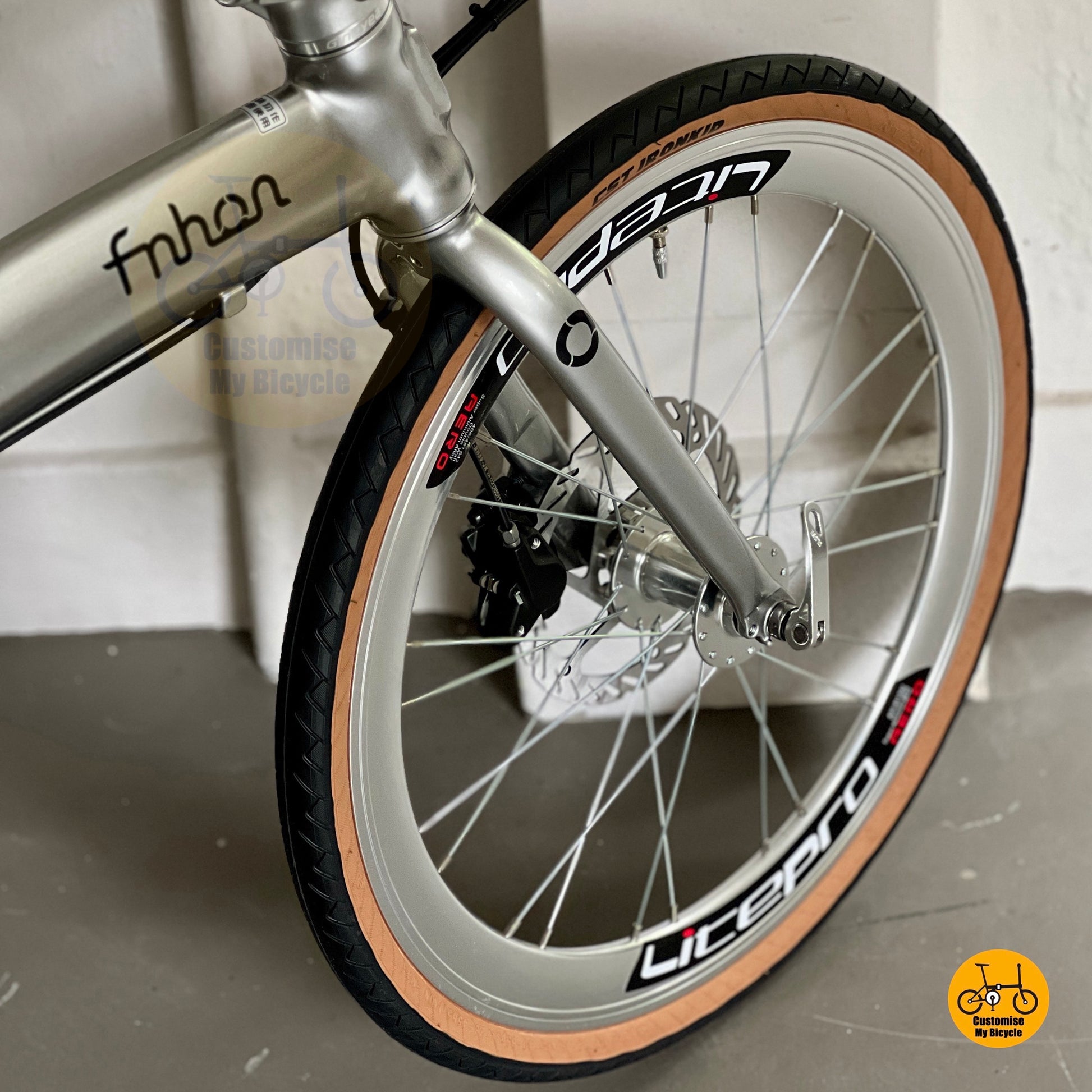 Front wheel close up with Litepro aero high profile rims and CST tyres

