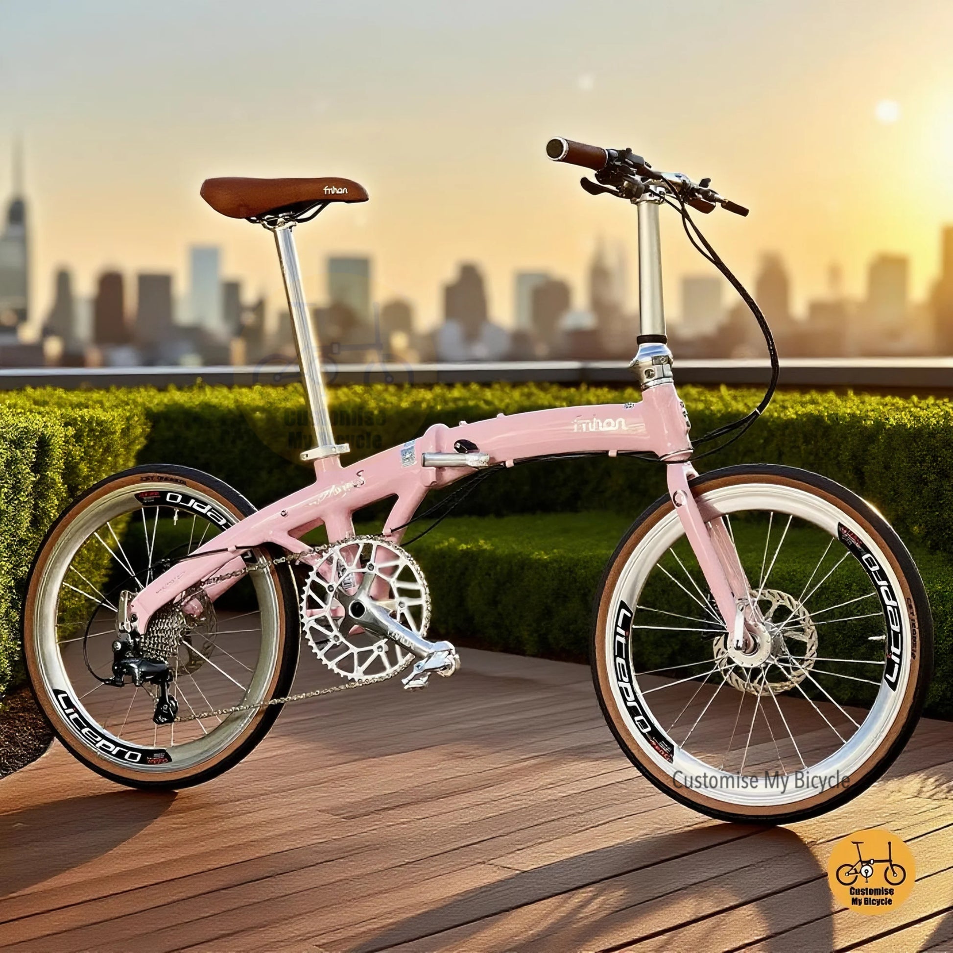 Fnhon Wind 22 inch Baby Pink Silver Folding Bike Shimano 10 Speed Hydraulic Brake Litepro Wheels  
