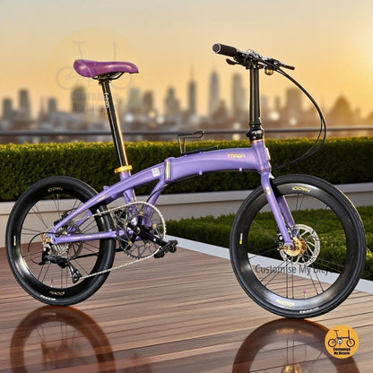 Fnhon Tornado 22 Inch Velvet Purple Folding Bike With Gold Hub And Shimano 9 Gears  
