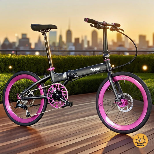 Fnhon Blast 22 Inch Matte Black Hot Pink Folding Bike With Shimano 9 Gears And Litepro Components  
