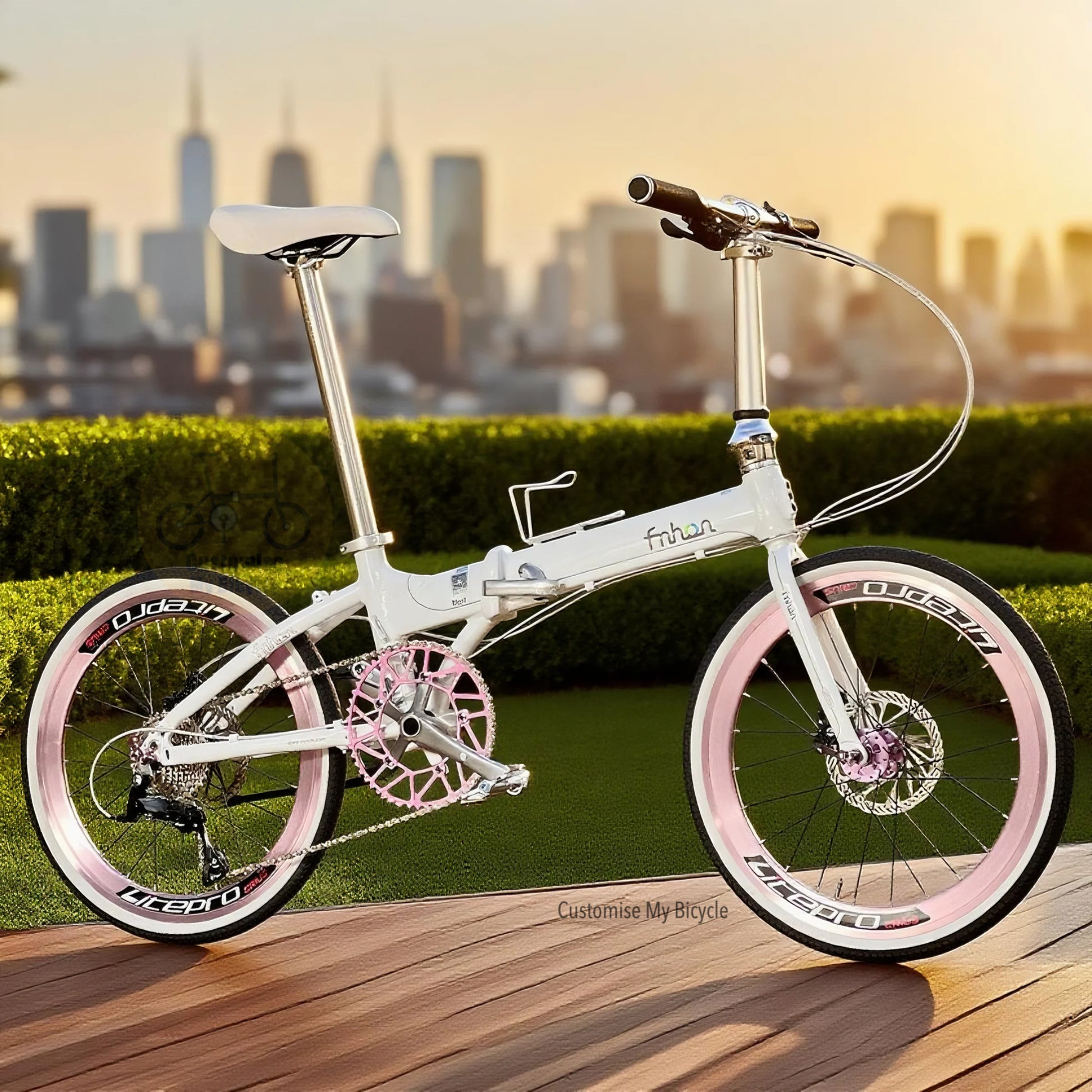 Side view of Fnhon folding bike in matte finish showing light aluminium alloy body and sleek compact geometry