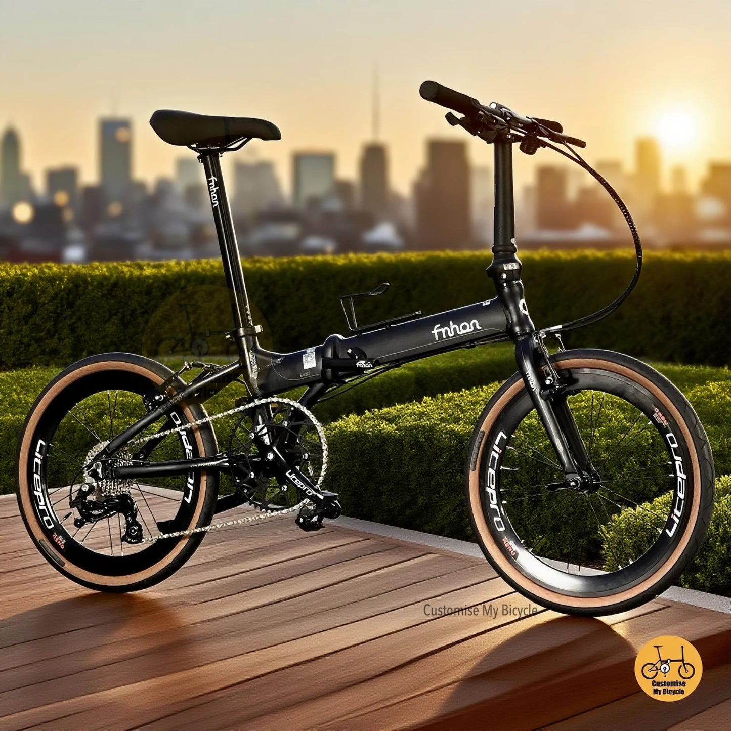 Fnhon Blast 20” foldable bicycle with Sensah 9 gears Litepro wheels Matte Black frame
