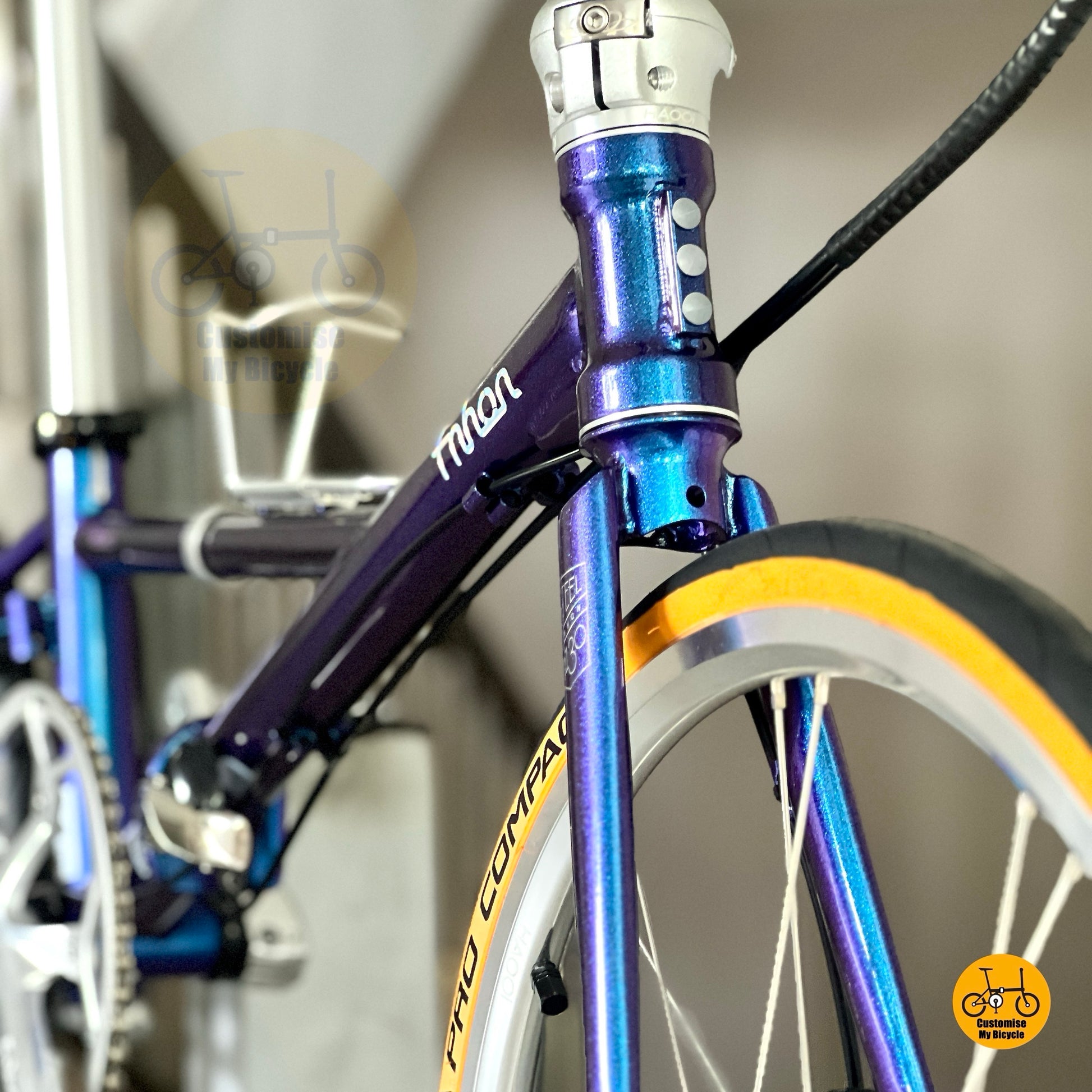 Fnhon Thunderstorm 22 inch folding bicycle front angle view and front block
