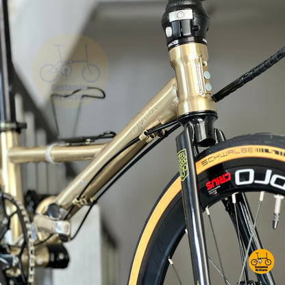 Fnhon Thunderstorm folding bicycle titanium gold overall front angle
